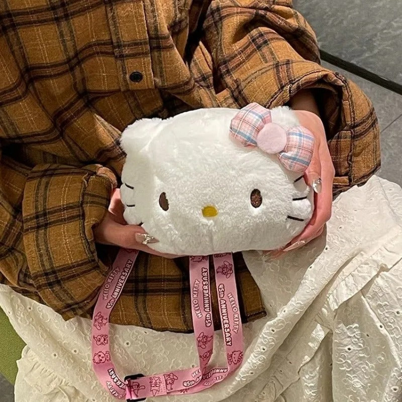 Plush Shoulder Purse Hello Kitty Bow Cute Crossbody Bag White Cat Bag Fashion Gift For Girls Women  1