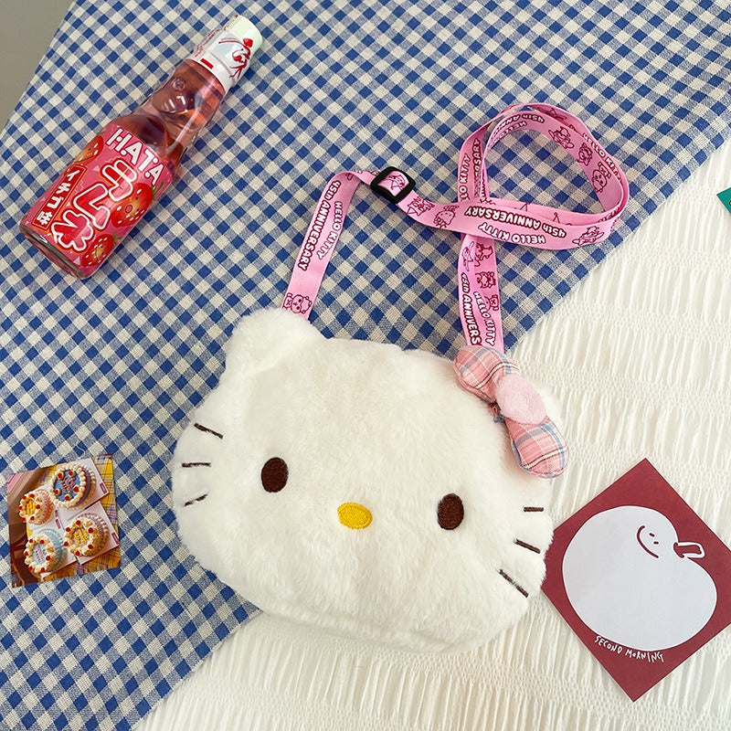 Plush Shoulder Purse Hello Kitty Bow Cute Crossbody Bag White Cat Bag Fashion Gift For Girls Women  3