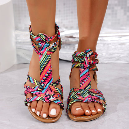 Summer Designer Women Random Rome Sandals, Casual Lightweight Flats, Stylish Open Toe Beach Shoes for Women