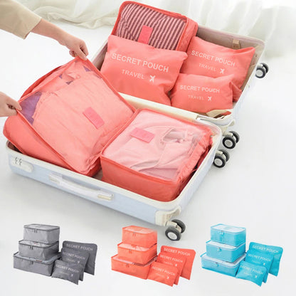 Travel Storage Bag Set, Waterproof Luggage Organizer, Large Capacity Pink Blue Grey Clothing and Underwear Bag