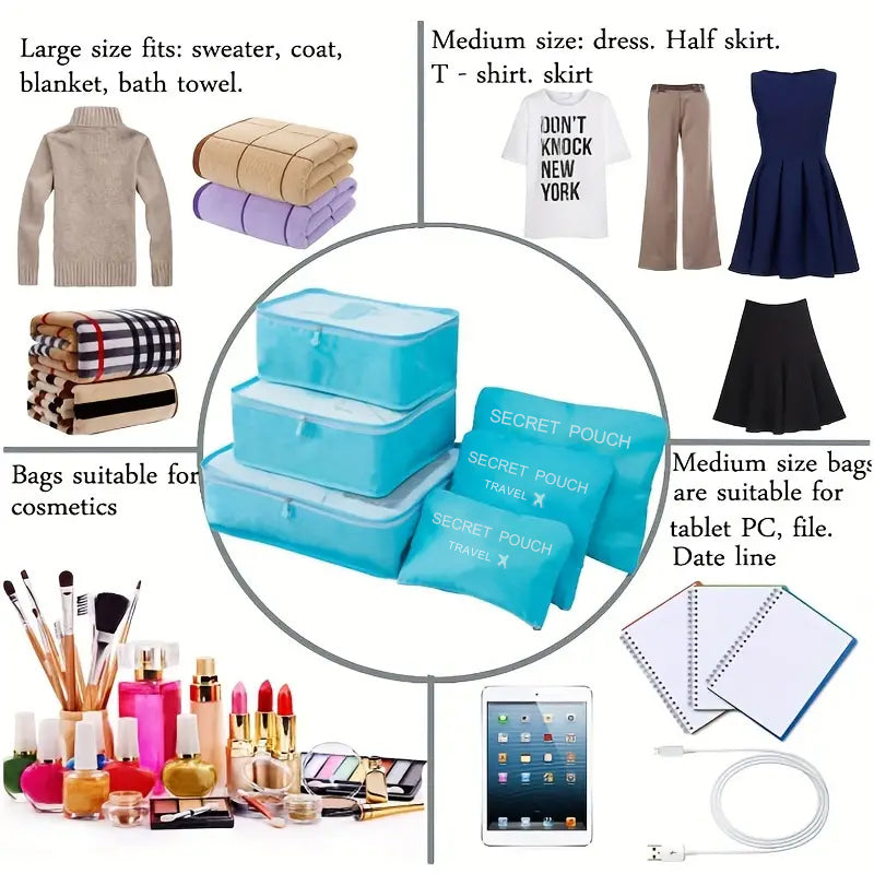 Travel Storage Bag Set Waterproof Luggage Organizer Large Capacity Pink Blue Grey Clothing And Unde 2