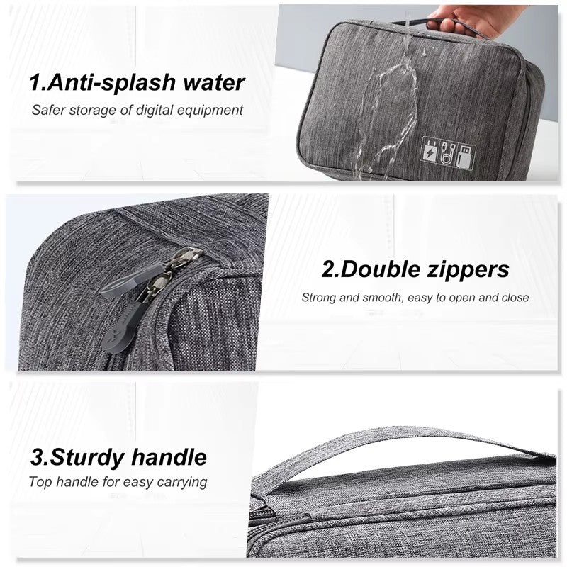 Portable Waterproof Digital Organizer, Travel Cable Storage Bag, USB Charger Plug, Electronic Cable Organizer