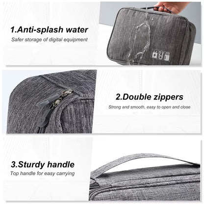 Portable Waterproof Digital Organizer, Travel Cable Storage Bag, USB Charger Plug, Electronic Cable Organizer
