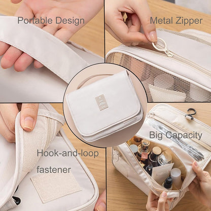 Waterproof Toiletry Washbag, Portable Cosmetic Storage Bag for Women and Men, Hanging Hook Travel Makeup Organizer