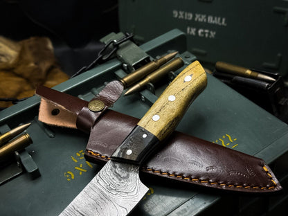 HandForged Damascus Steel Chef Knife With Natural Ram Horn Handle 1