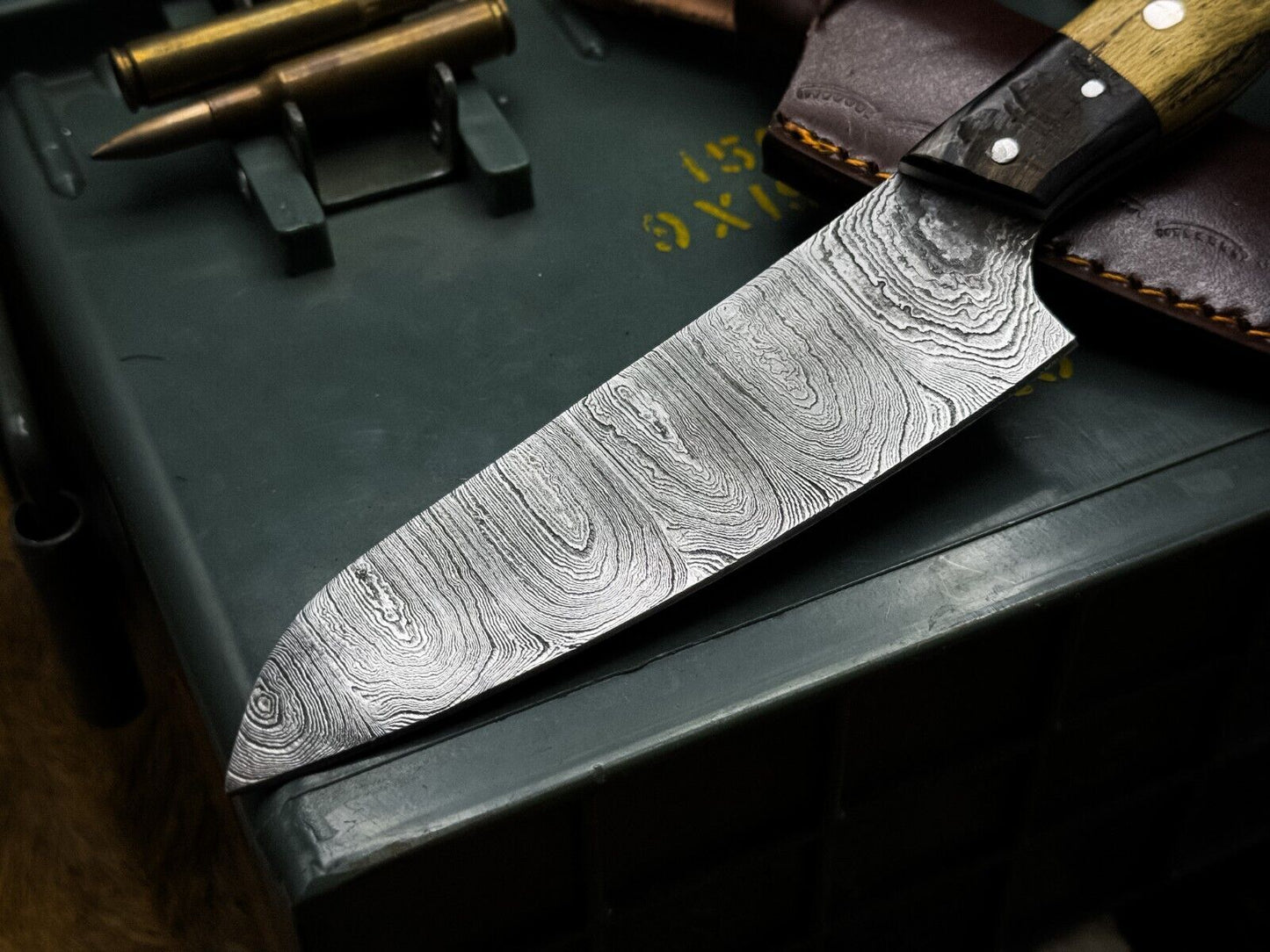 HandForged Damascus Steel Chef Knife With Natural Ram Horn Handle 2