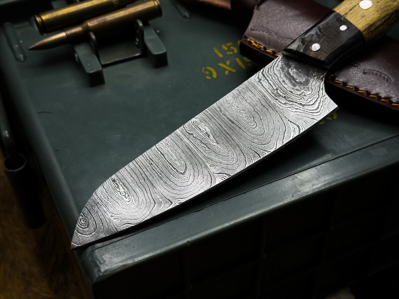 HandForged Damascus Steel Chef Knife With Natural Ram Horn Handle 2