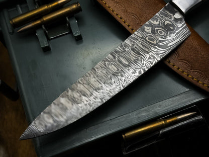 Handmade Damascus Steel Chef Knife With Wood Handle  Cow Leather Sheath 2