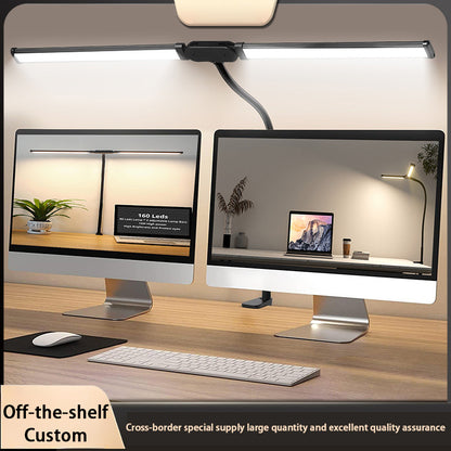 Dimmable Double Head LED Desk Lamp, USB Powered PC Monitor Light with Clamp, Eye Protection Reading Light