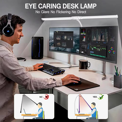 Dimmable Double Head LED Desk Lamp USB Powered PC Monitor Light With Clamp Eye Protection Reading L 3