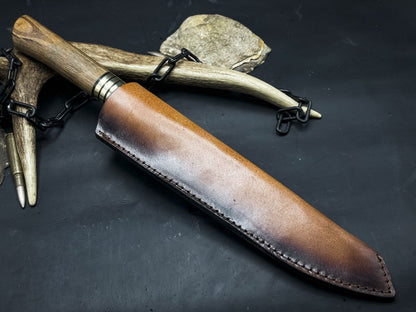 Premium Handmade Damascus Steel Cooking Knife With Wood Grip  Cowhide Sheath 5