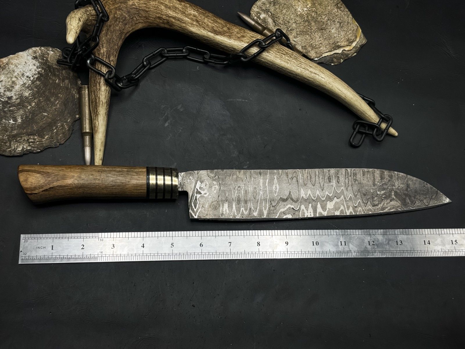 Premium Handmade Damascus Steel Cooking Knife With Wood Grip  Cowhide Sheath 4