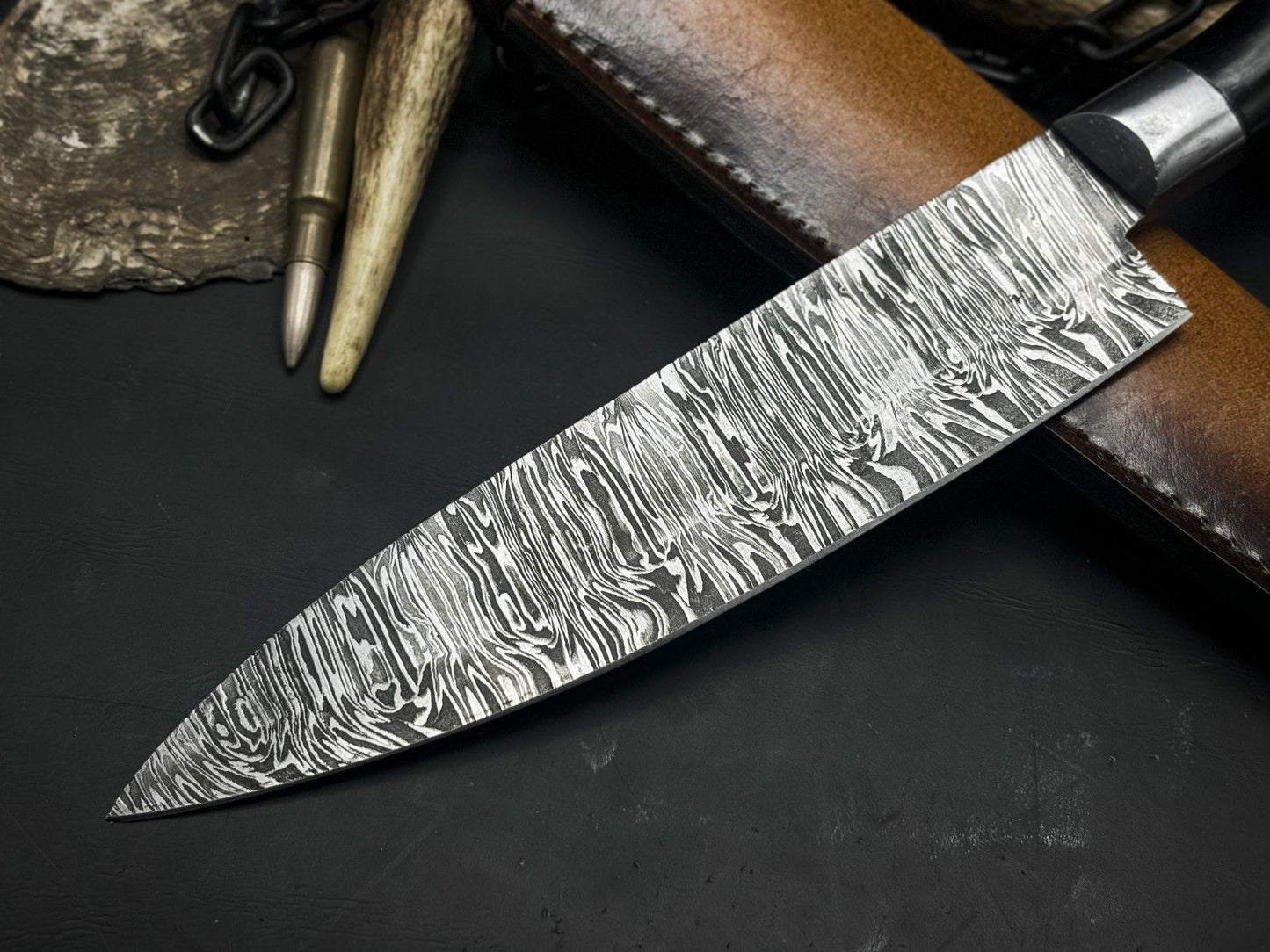 Handcrafted Damascus Steel Chef Knife With Natural Wooden Handle  Sheath 2