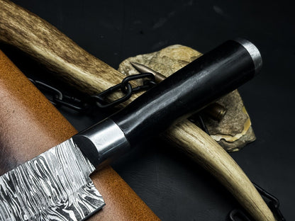 Handcrafted Damascus Steel Chef Knife With Natural Wooden Handle  Sheath 3