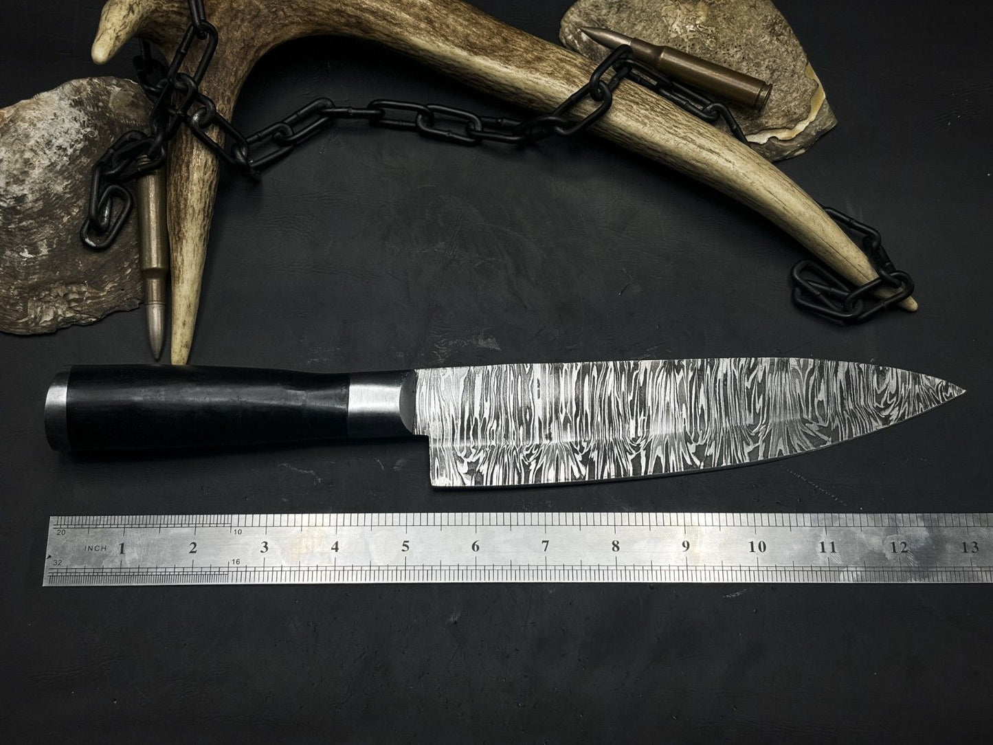 Handcrafted Damascus Steel Chef Knife With Natural Wooden Handle  Sheath 4