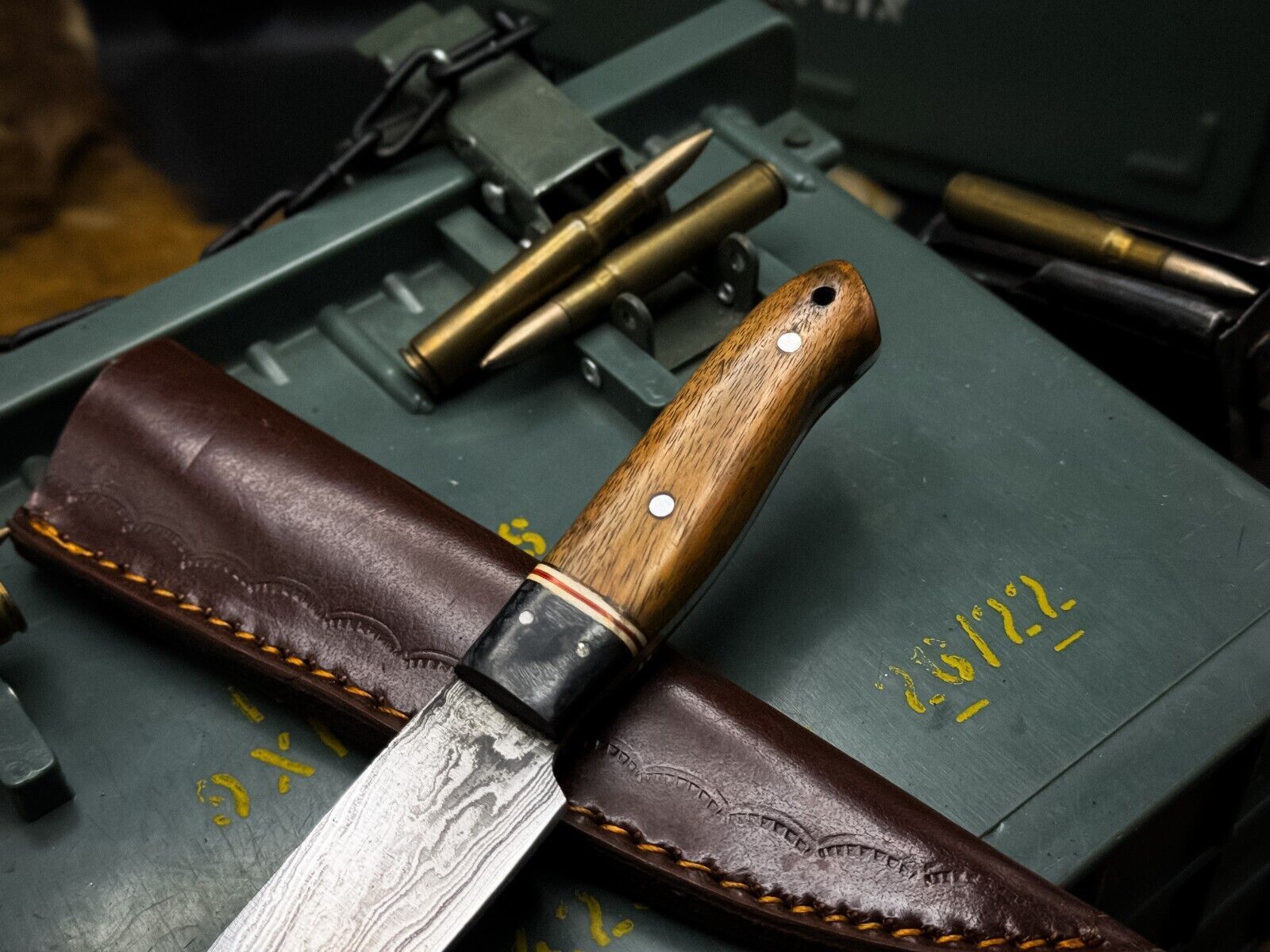 Custom Handmade Damascus Chef Knife With Wood Handle  Cow Leather Case 2
