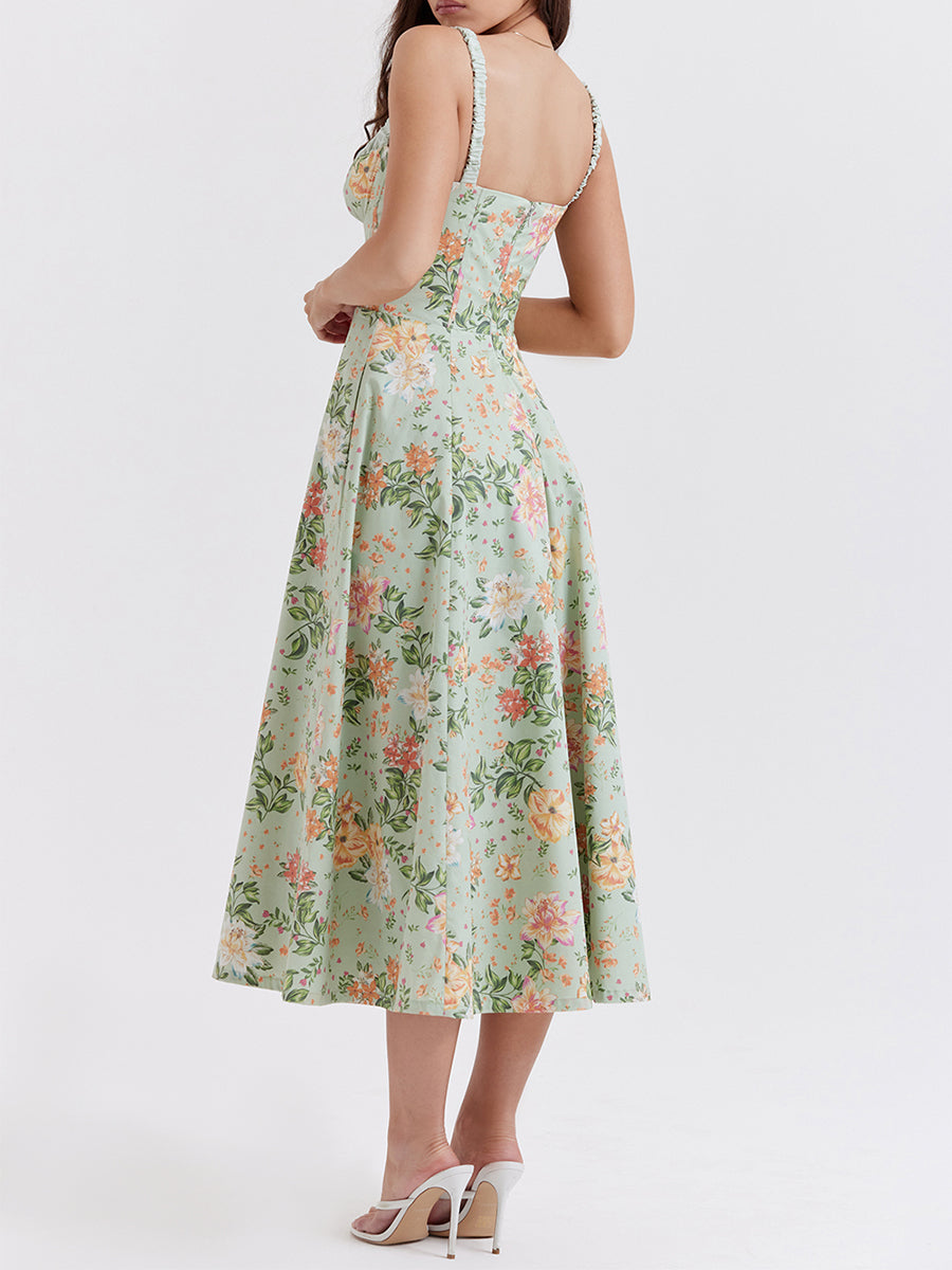 Women Summer Casual Midi Dress Floral Print Sling Dress Fashion Backless And Sleeveless Design 1