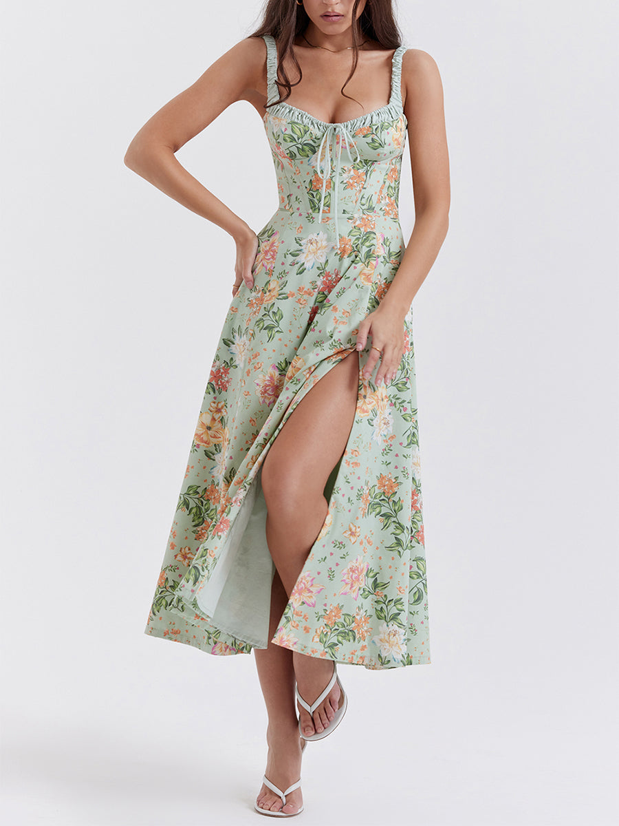 Women Summer Casual Midi Dress Floral Print Sling Dress Fashion Backless And Sleeveless Design 2