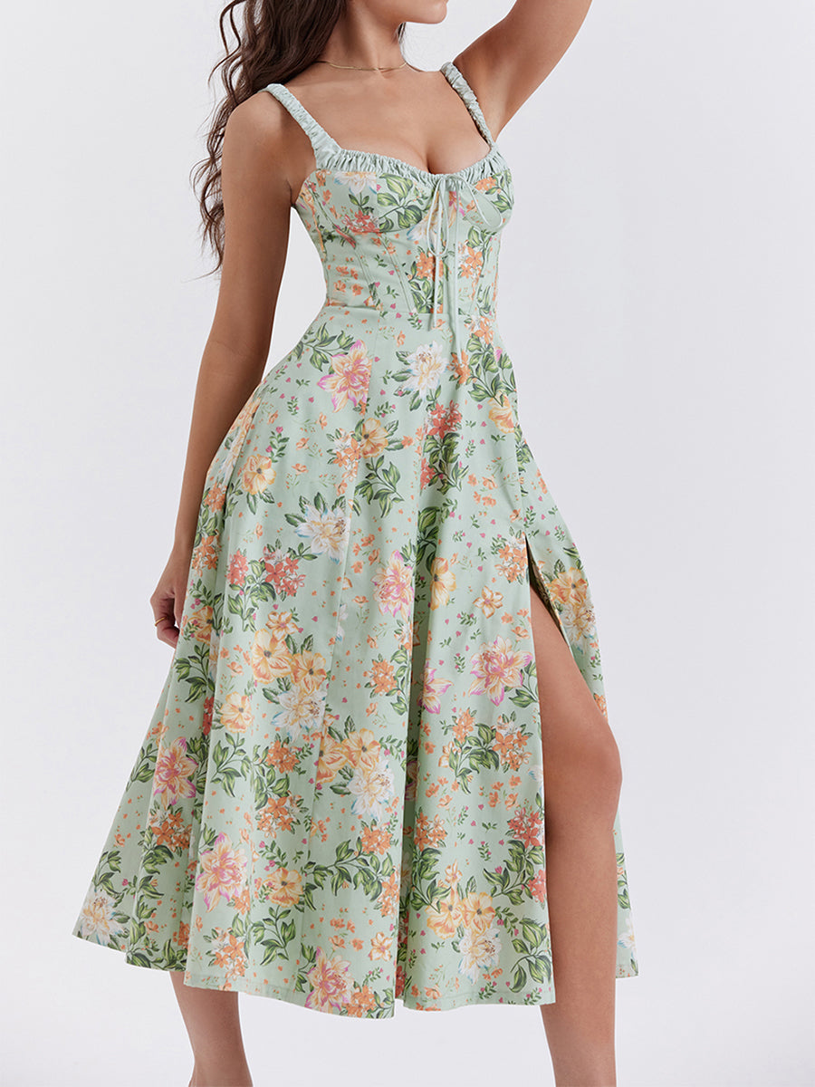 Women Summer Casual Midi Dress Floral Print Sling Dress Fashion Backless And Sleeveless Design 3