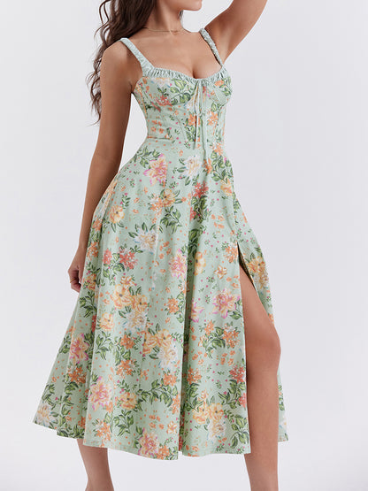 Women Summer Casual Midi Dress Floral Print Sling Dress Fashion Backless And Sleeveless Design 3