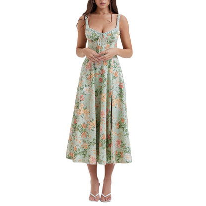 Women Summer Casual Midi Dress Floral Print Sling Dress Fashion Backless And Sleeveless Design 5