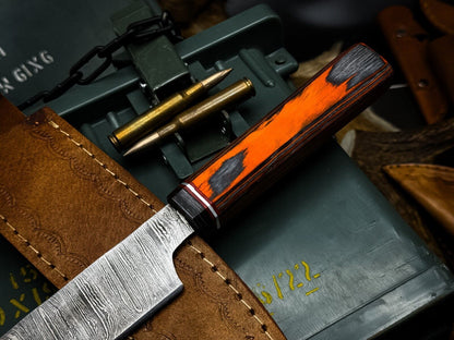 Professional Handmade Damascus Chef Knife With Wood Handle  Cowhide Sheath 2