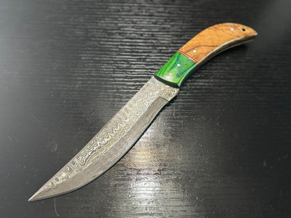 HighQuality Damascus Steel Chef Knife  Wood Grip  Leather Sheath 1