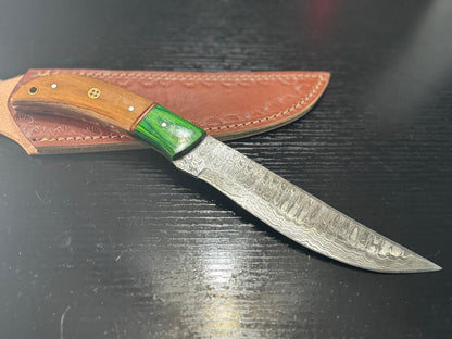 HighQuality Damascus Steel Chef Knife  Wood Grip  Leather Sheath 4