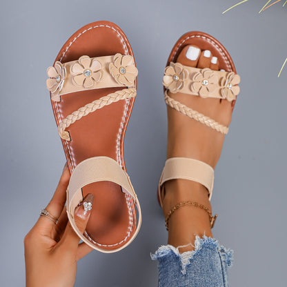 Fashion Flower Wedge Sandals for Women, Summer Casual Sandals, Solid Color Breathable Beach Shoes, Stylish Women Sandals
