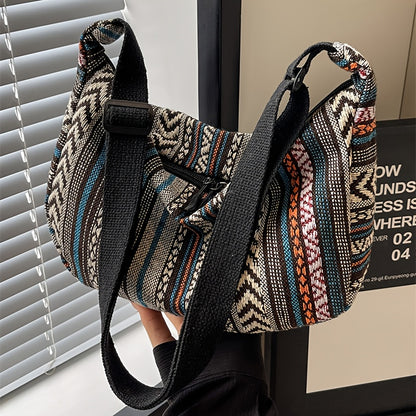 Foldable Crossbody With Zipper Closure Tribal Style Shoulder Bag Flag Theme Striped Pattern Hand Wa 3