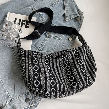 Foldable Crossbody With Zipper Closure Tribal Style Shoulder Bag Flag Theme Striped Pattern Hand Wa 4