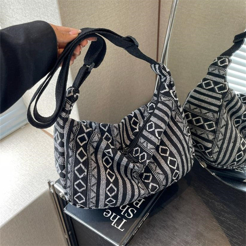 Foldable Crossbody With Zipper Closure Tribal Style Shoulder Bag Flag Theme Striped Pattern Hand Wa 7