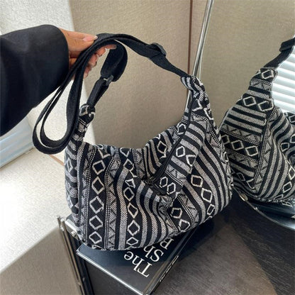Foldable Crossbody With Zipper Closure Tribal Style Shoulder Bag Flag Theme Striped Pattern Hand Wa 7