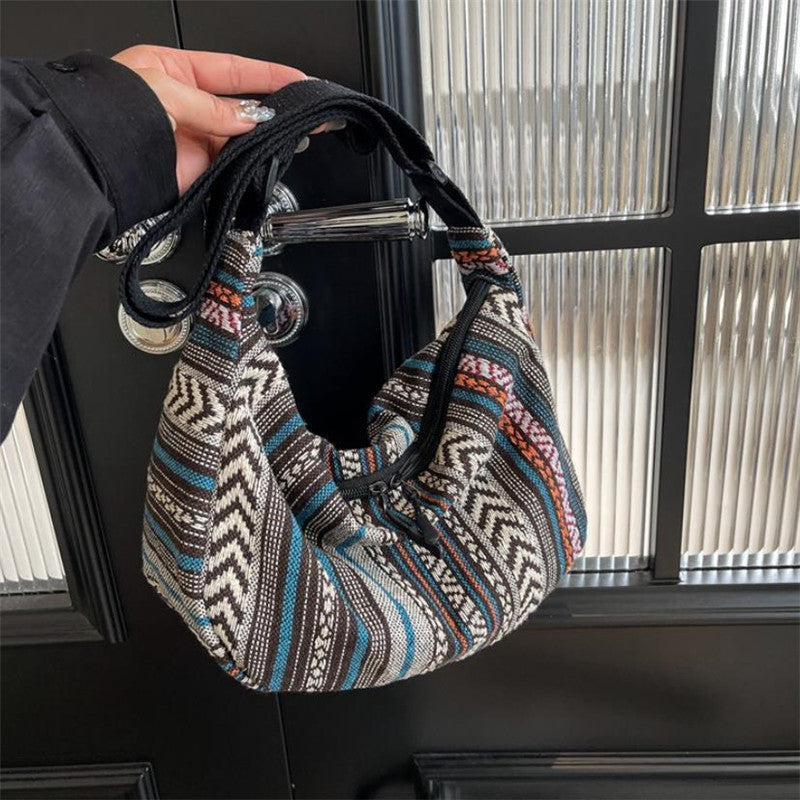 Foldable Crossbody With Zipper Closure Tribal Style Shoulder Bag Flag Theme Striped Pattern Hand Wa 8