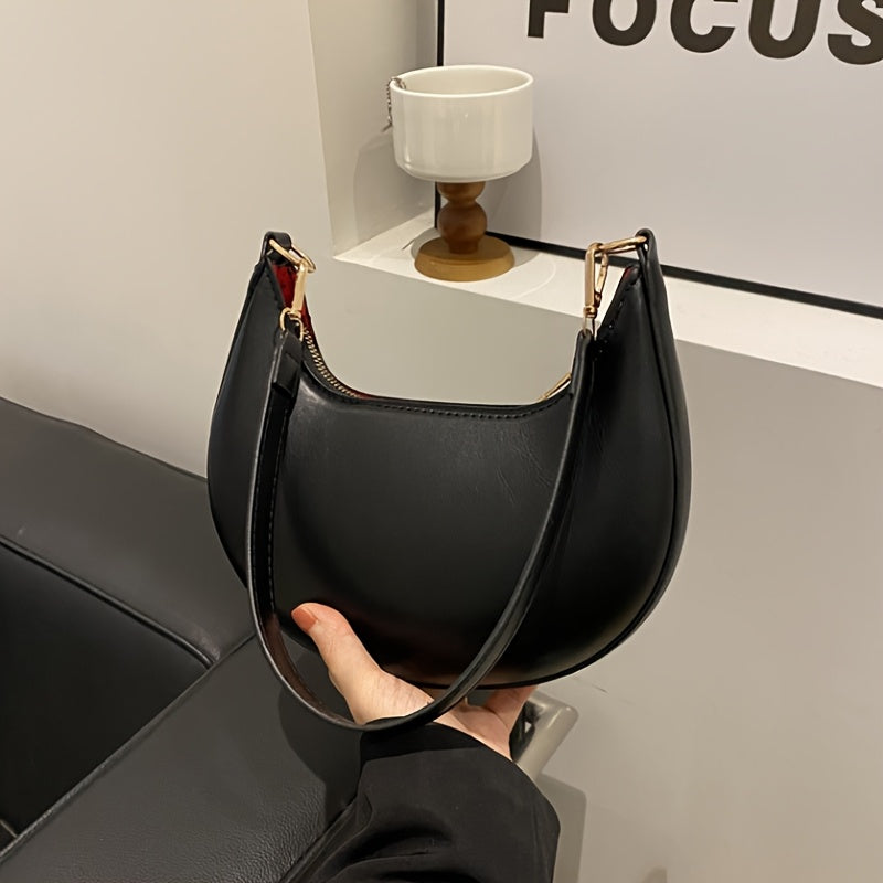 Luxury Women's Single Shoulder Bag, Fashionable Moon Shaped Baseball Bag, Elegant High End Purse