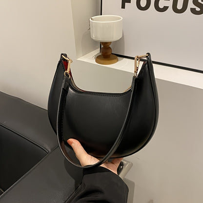 Luxury Women's Single Shoulder Bag, Fashionable Moon Shaped Baseball Bag, Elegant High End Purse