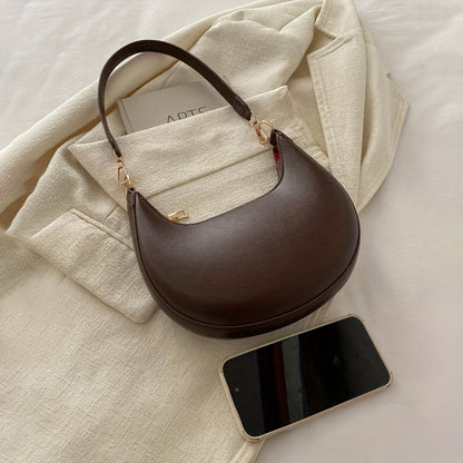 Luxury Women's Single Shoulder Bag, Fashionable Moon Shaped Baseball Bag, Elegant High End Purse