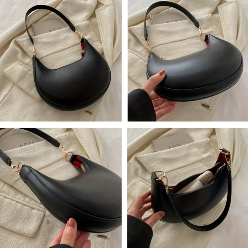 Luxury Women's Single Shoulder Bag, Fashionable Moon Shaped Baseball Bag, Elegant High End Purse
