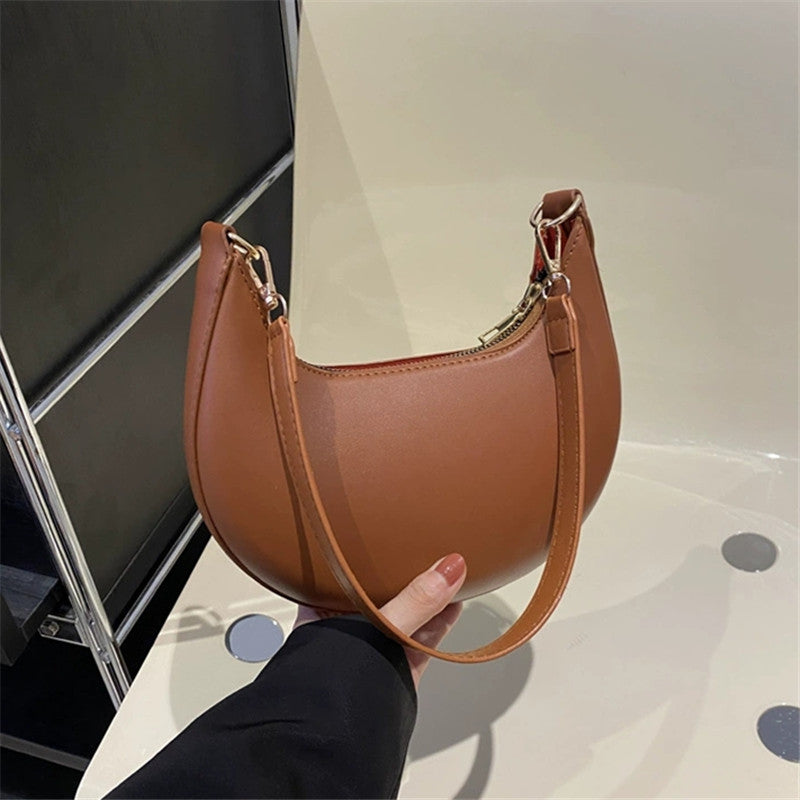 Luxury Women's Single Shoulder Bag, Fashionable Moon Shaped Baseball Bag, Elegant High End Purse