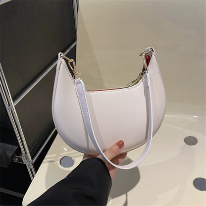 Luxury Women's Single Shoulder Bag, Fashionable Moon Shaped Baseball Bag, Elegant High End Purse