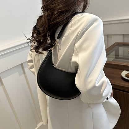 Luxury Women's Single Shoulder Bag, Fashionable Moon Shaped Baseball Bag, Elegant High End Purse