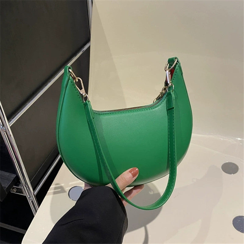 Luxury Women's Single Shoulder Bag, Fashionable Moon Shaped Baseball Bag, Elegant High End Purse
