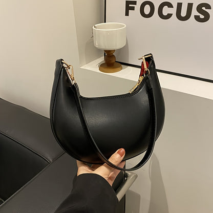 Luxury Women's Single Shoulder Bag, Fashionable Moon Shaped Baseball Bag, Elegant High End Purse