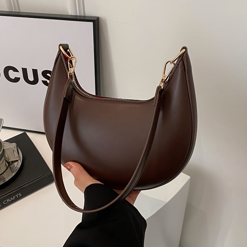 Luxury Women's Single Shoulder Bag, Fashionable Moon Shaped Baseball Bag, Elegant High End Purse