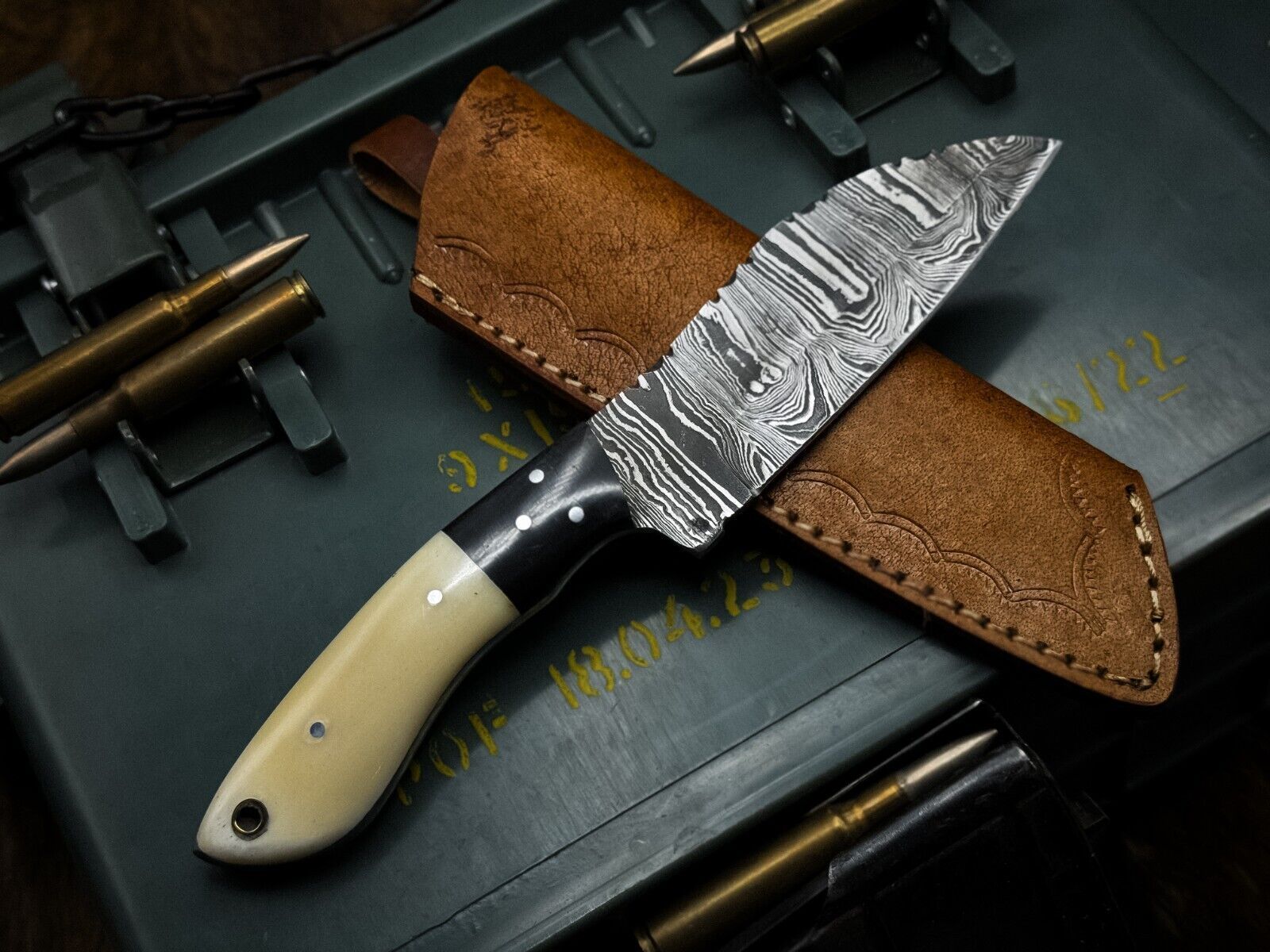 Custom Forged Damascus Steel Kitchen Knife  Bone Handle  Full Tang Design 1