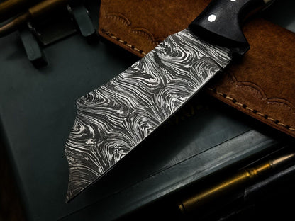 Premium Handmade Damascus Chef Knife With Bone Handle And Leather Cover 3