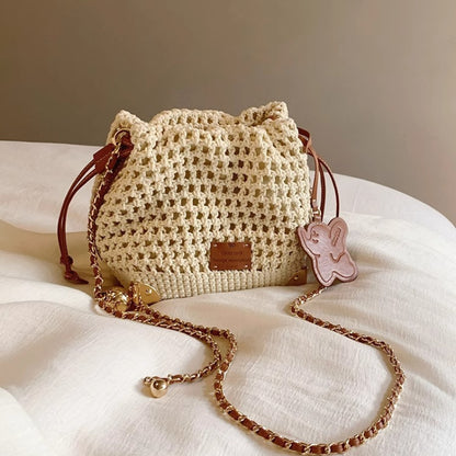 Versatile Knit Crossbody Bag for Women, Summer Handbag, Adjustable Strap, Soft Polyester Lining