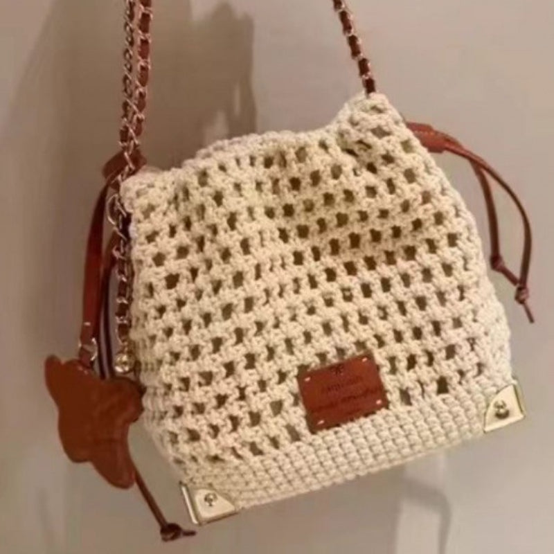 Versatile Knit Crossbody Bag for Women, Summer Handbag, Adjustable Strap, Soft Polyester Lining