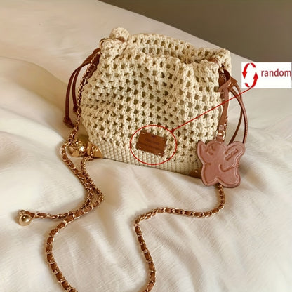 Versatile Knit Crossbody Bag for Women, Summer Handbag, Adjustable Strap, Soft Polyester Lining