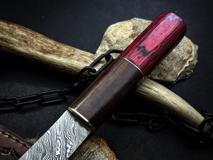 Unique HandForged Damascus Chef Knife With Natural Wood Handle  Leather Sheath 1